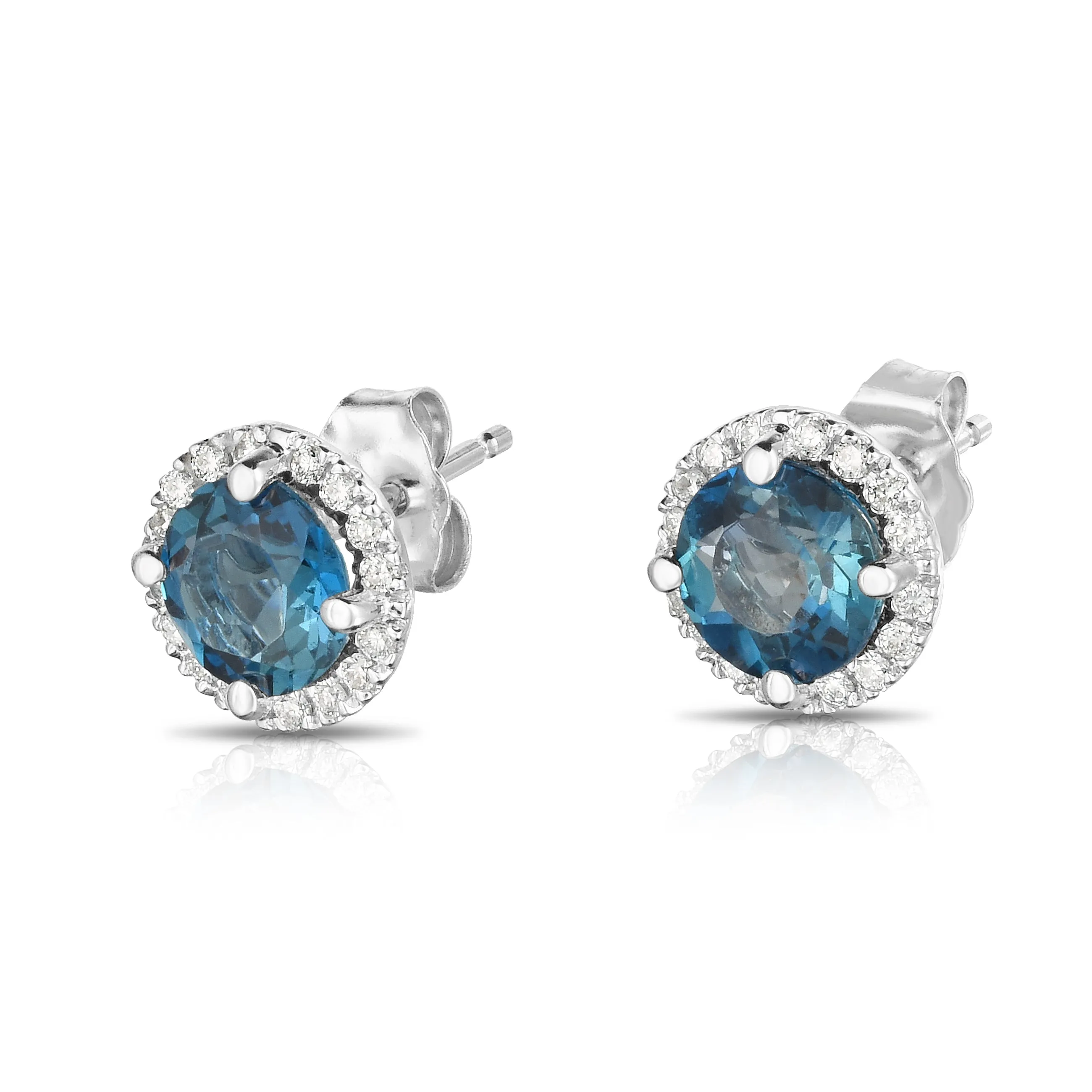 Gemstone & 0.17Ct Diamond Halo Stud Earrings Special in 14K White Gold
