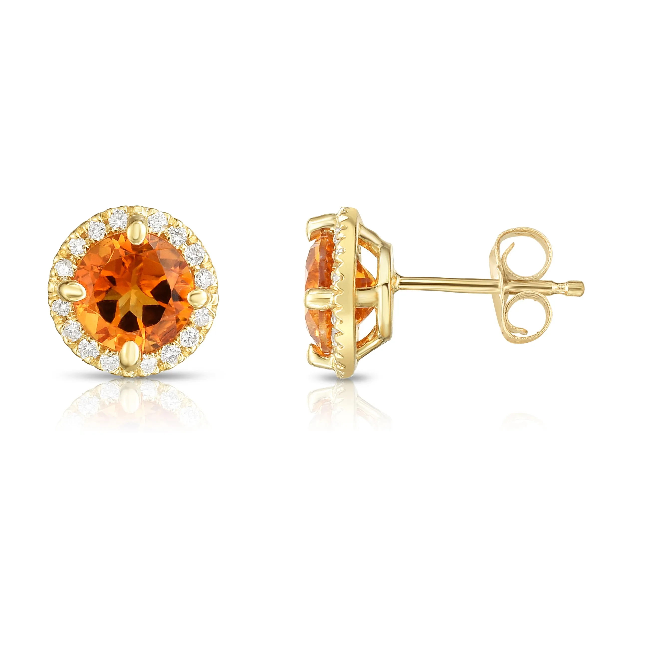 Gemstone & 0.17Ct Diamond Halo Stud Earrings Special in 14K White Gold