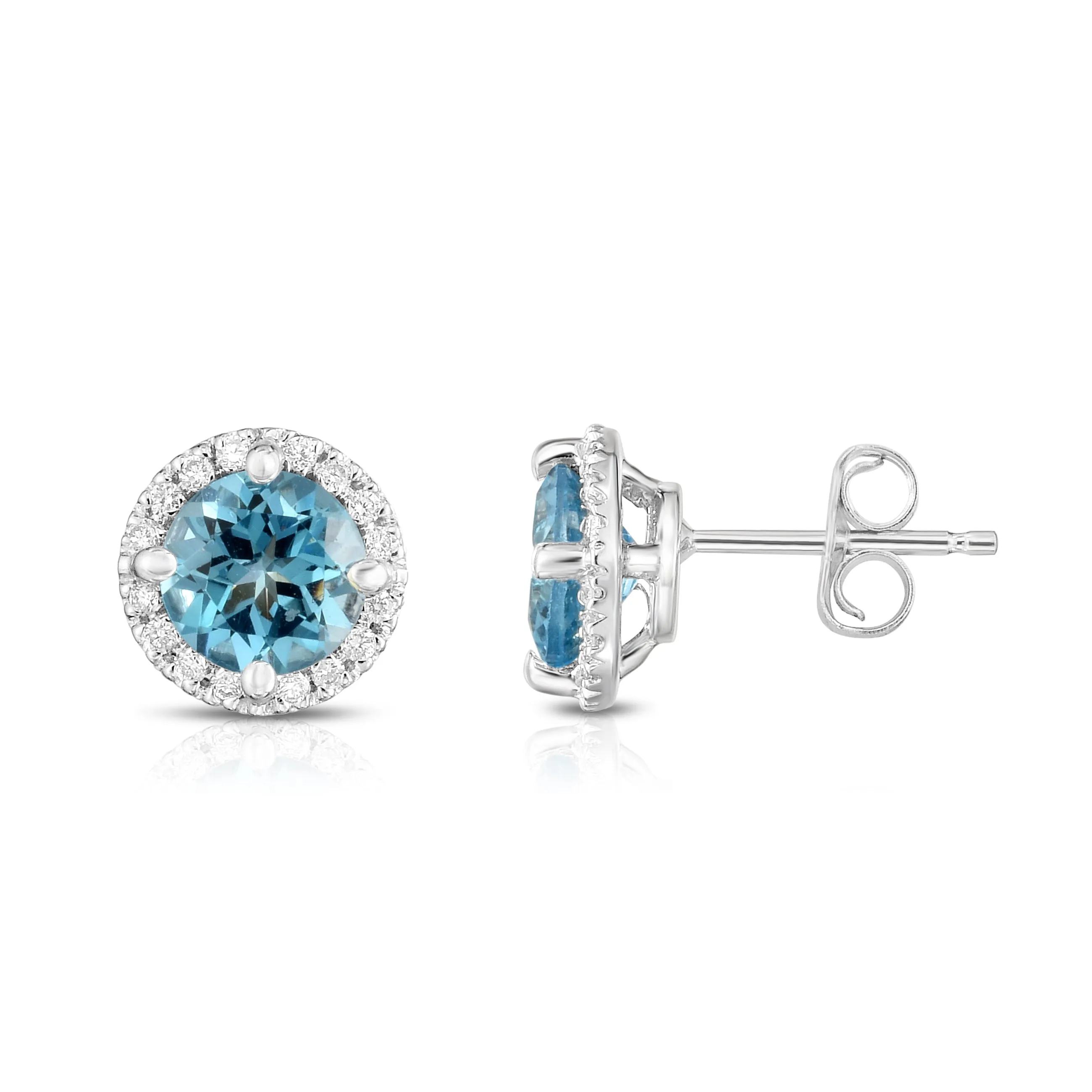 Gemstone & 0.17Ct Diamond Halo Stud Earrings Special in 14K White Gold