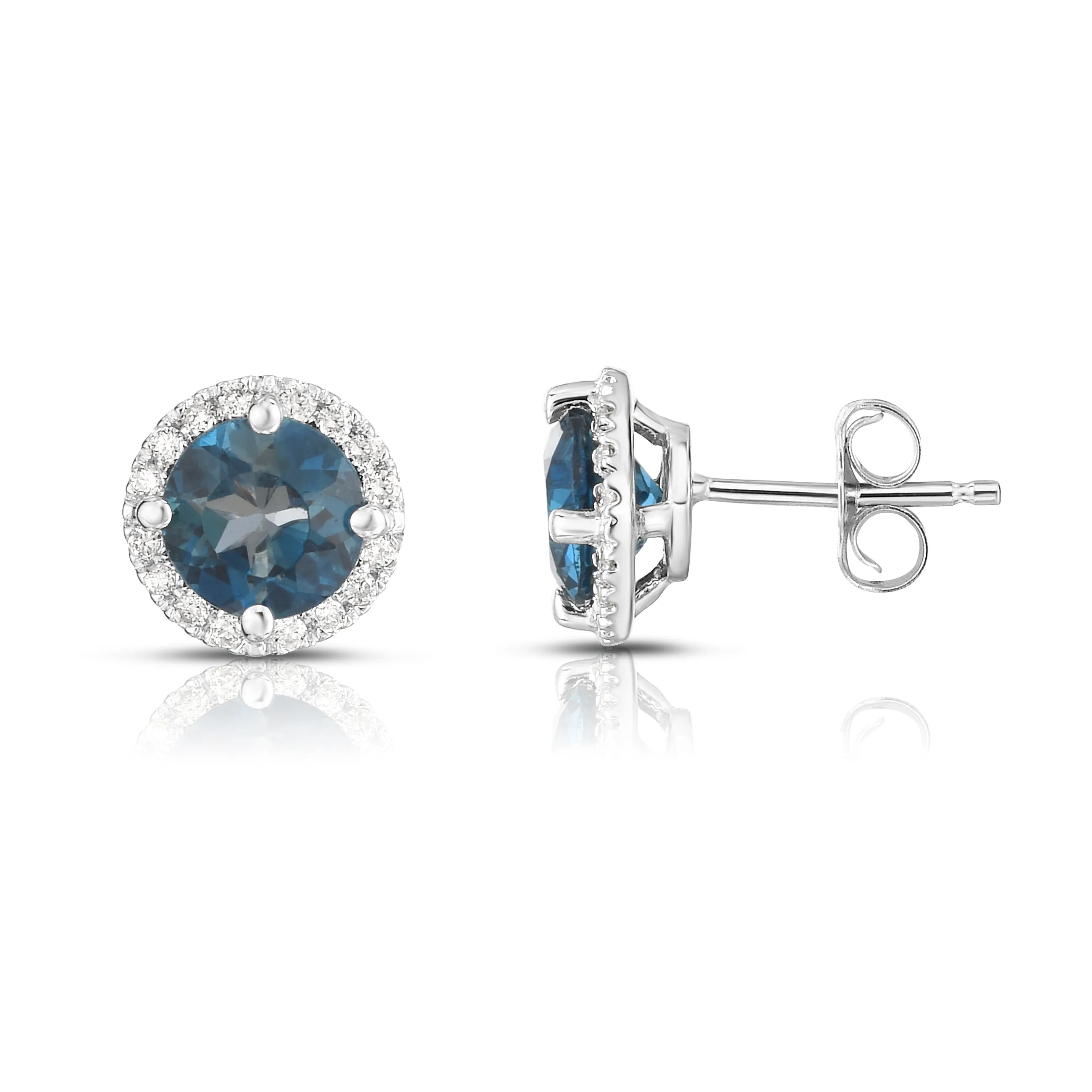 Gemstone & 0.17Ct Diamond Halo Stud Earrings Special in 14K White Gold