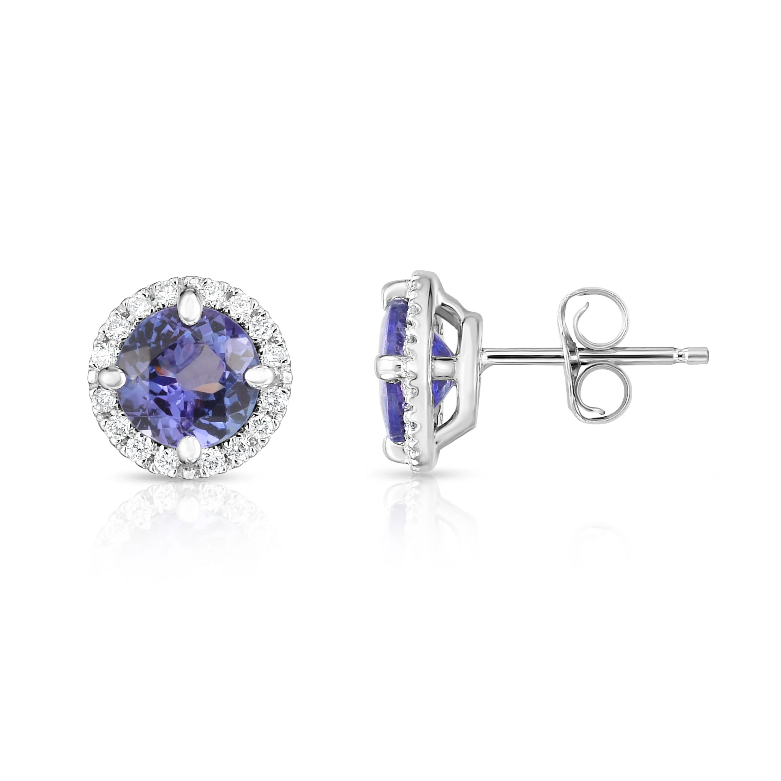 Gemstone & 0.17Ct Diamond Halo Stud Earrings Special in 14K White Gold