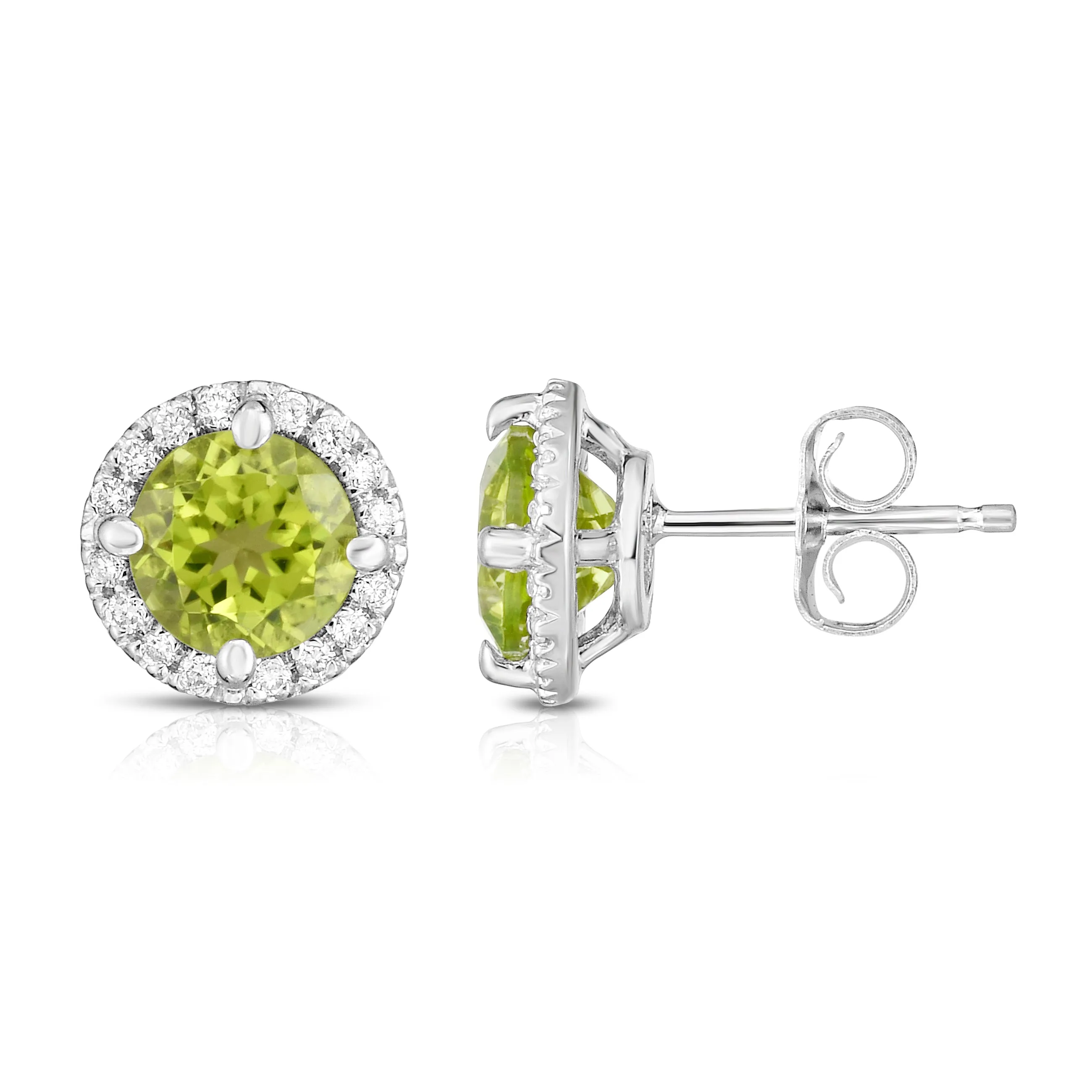 Gemstone & 0.17Ct Diamond Halo Stud Earrings Special in 14K White Gold