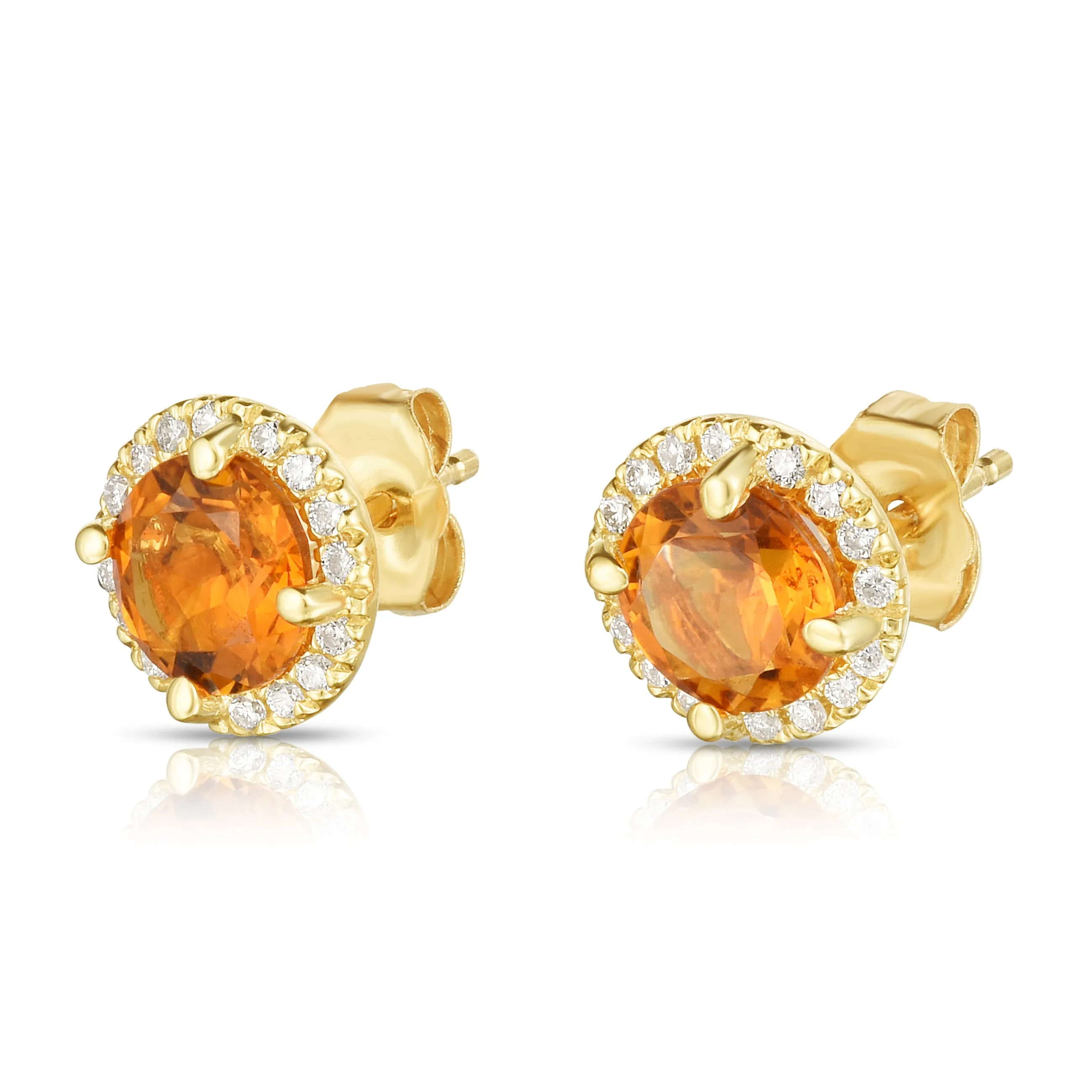 Gemstone & 0.17Ct Diamond Halo Stud Earrings Special in 14K White Gold