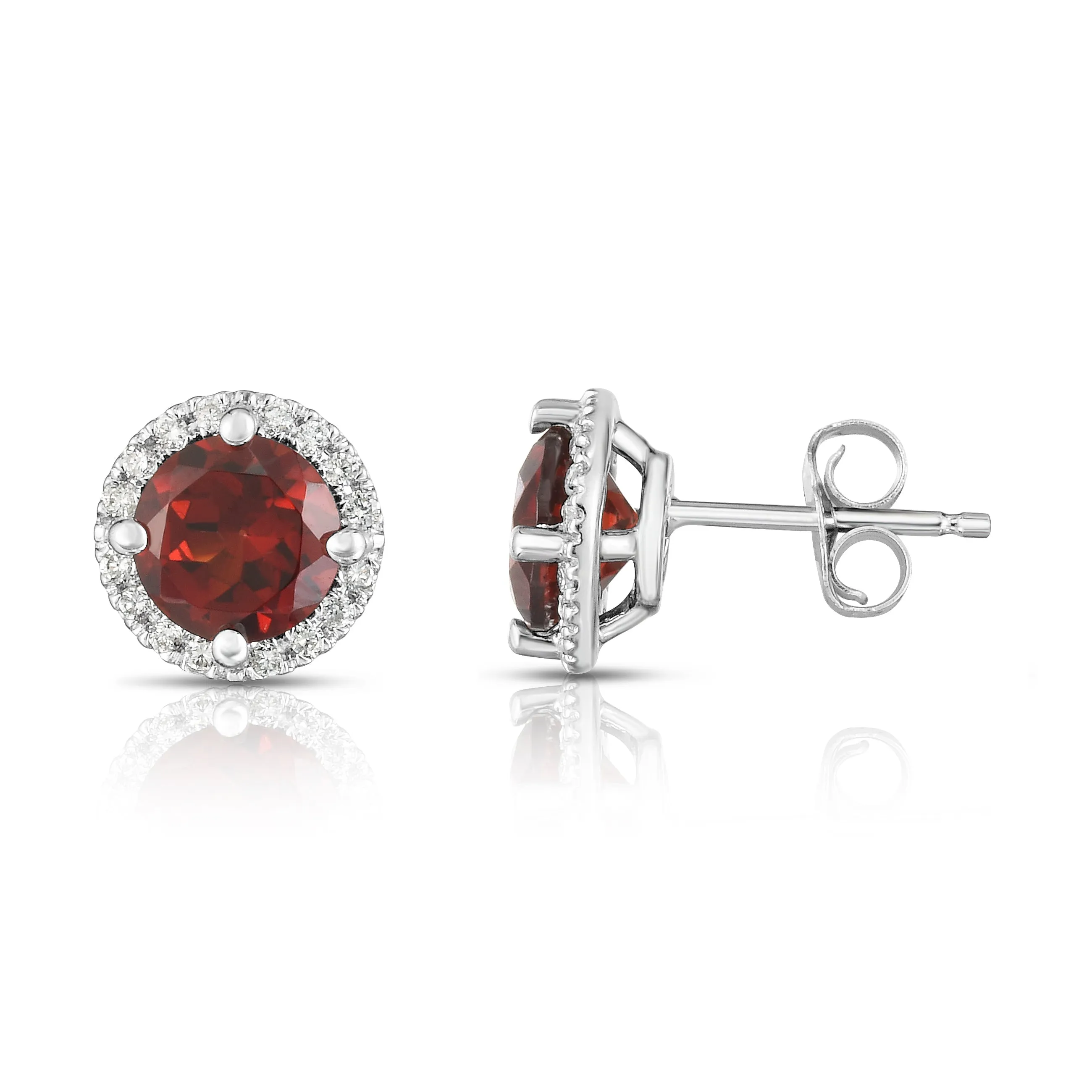 Gemstone & 0.17Ct Diamond Halo Stud Earrings Special in 14K White Gold