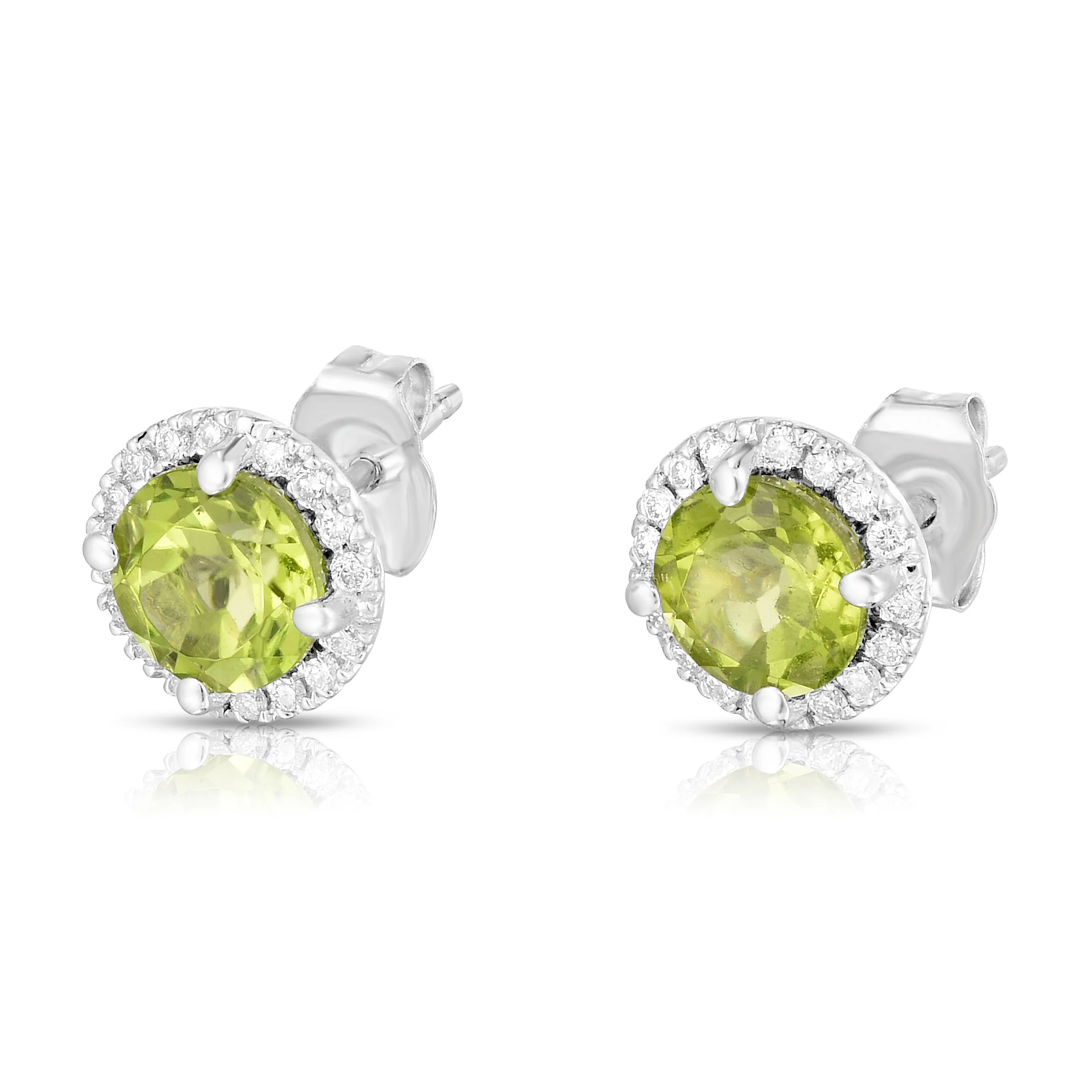 Gemstone & 0.17Ct Diamond Halo Stud Earrings Special in 14K White Gold