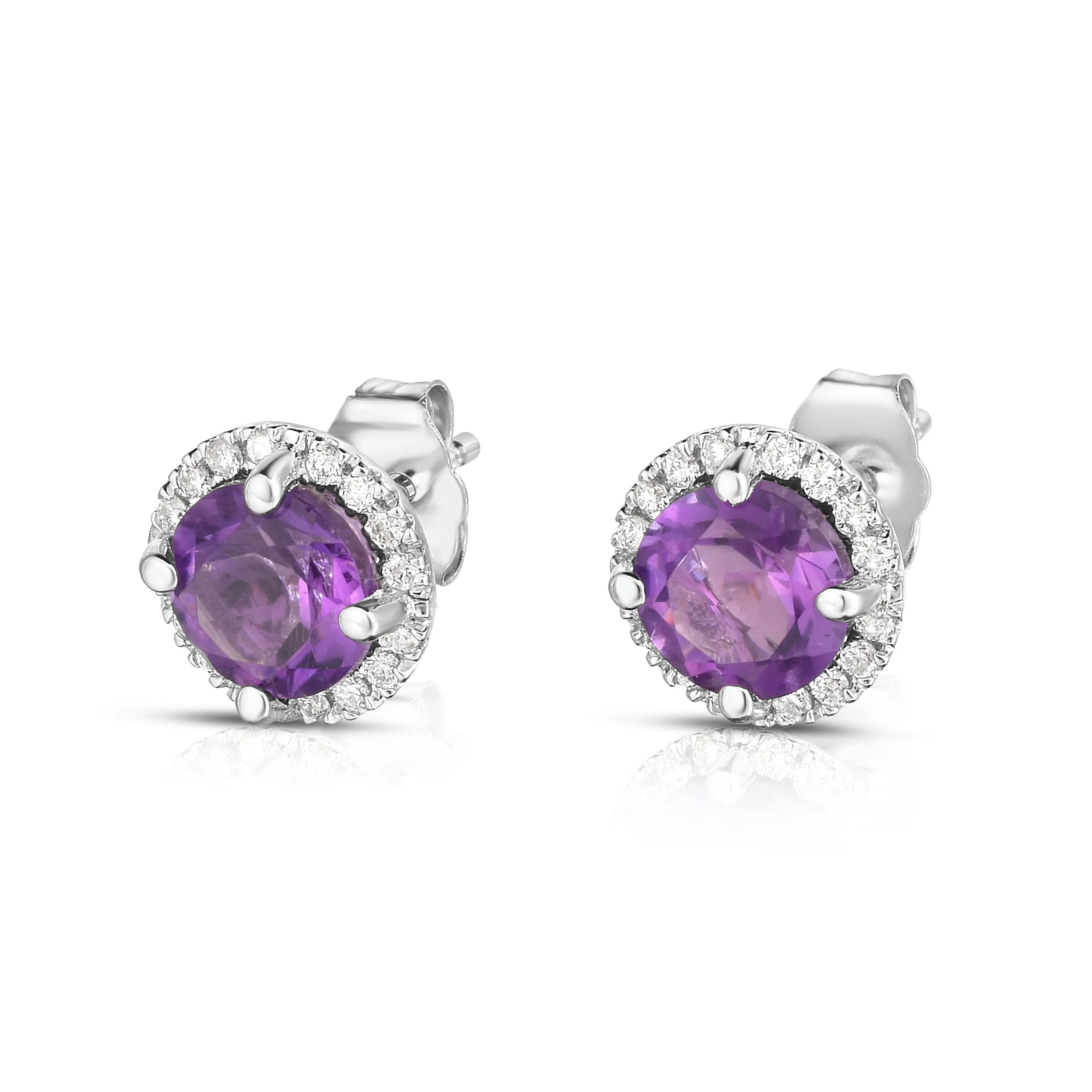 Gemstone & 0.17Ct Diamond Halo Stud Earrings Special in 14K White Gold