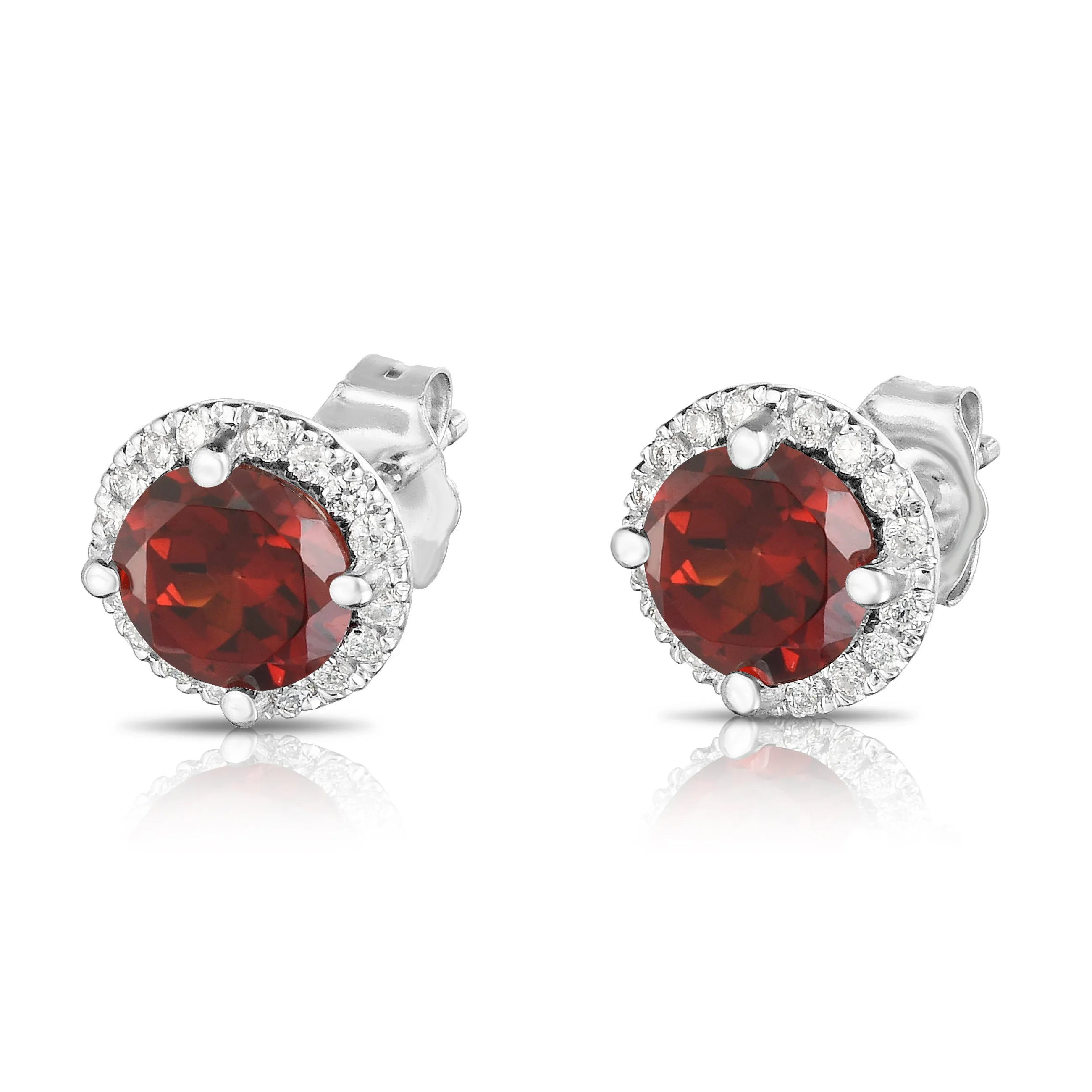 Gemstone & 0.17Ct Diamond Halo Stud Earrings Special in 14K White Gold