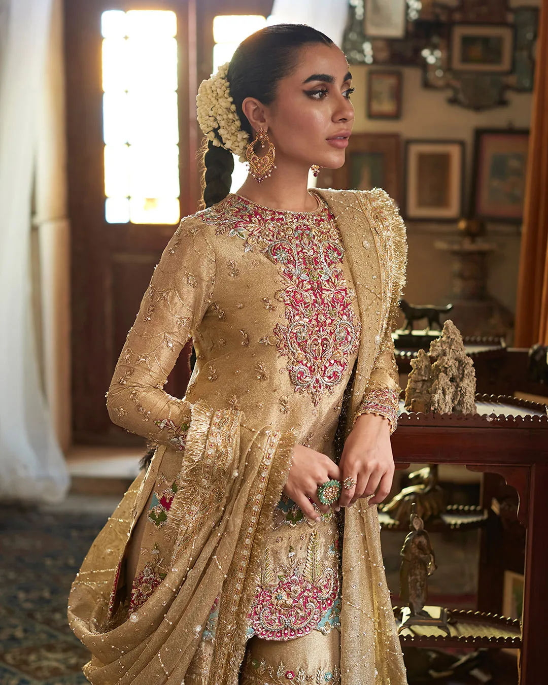 Gharara Dress in Tissue Fabric for Pakistani Bride