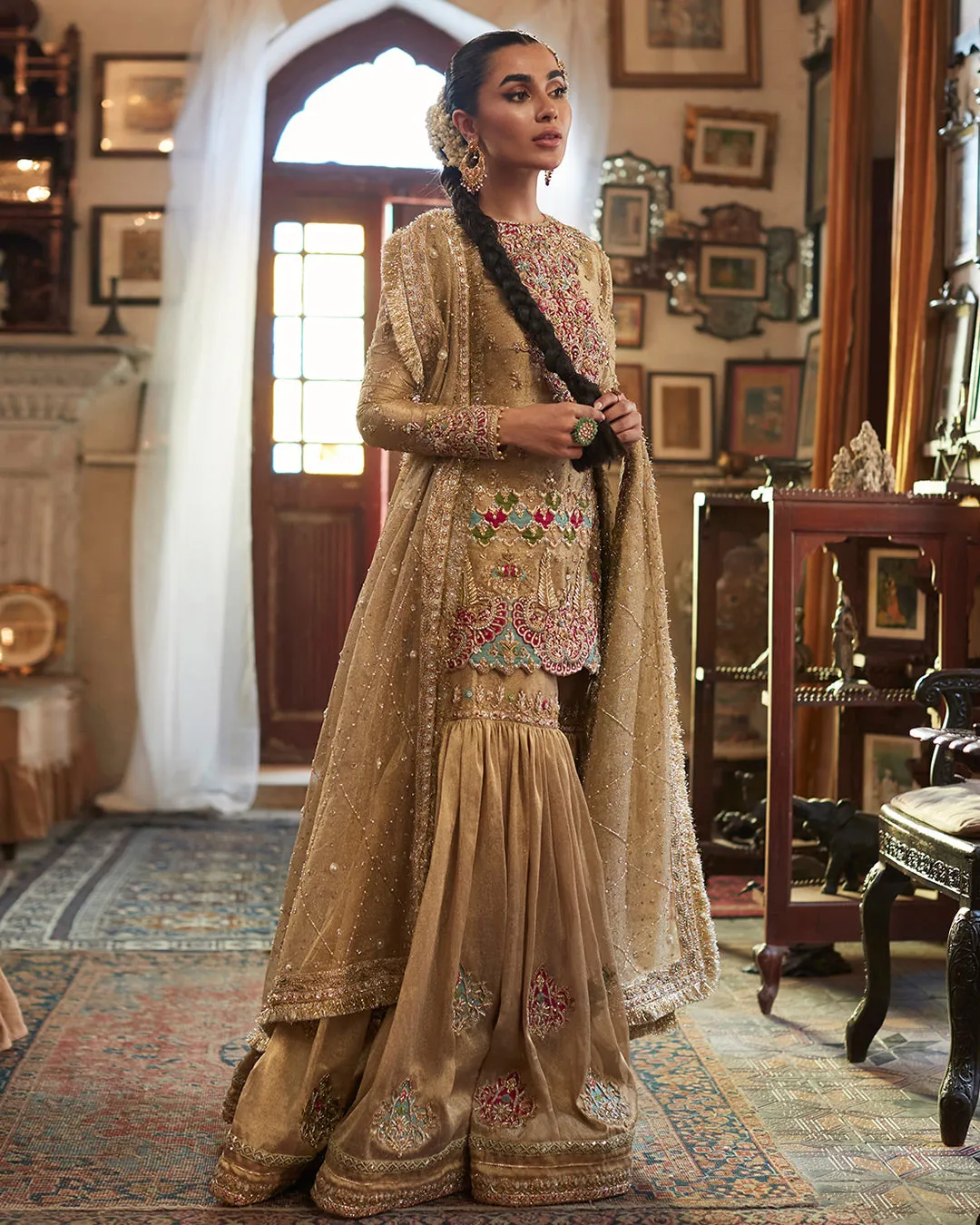 Gharara Dress in Tissue Fabric for Pakistani Bride