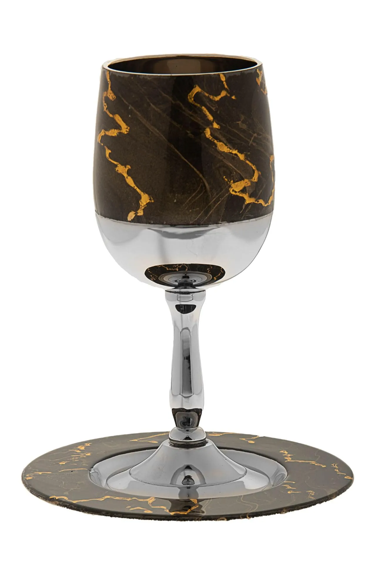 Gifts Plaza (D) Brown Kiddush Cup - Elegant Judaica for Shabbat and Holidays - Handcrafted with Gold Accents - Jewish Ceremonial Item
