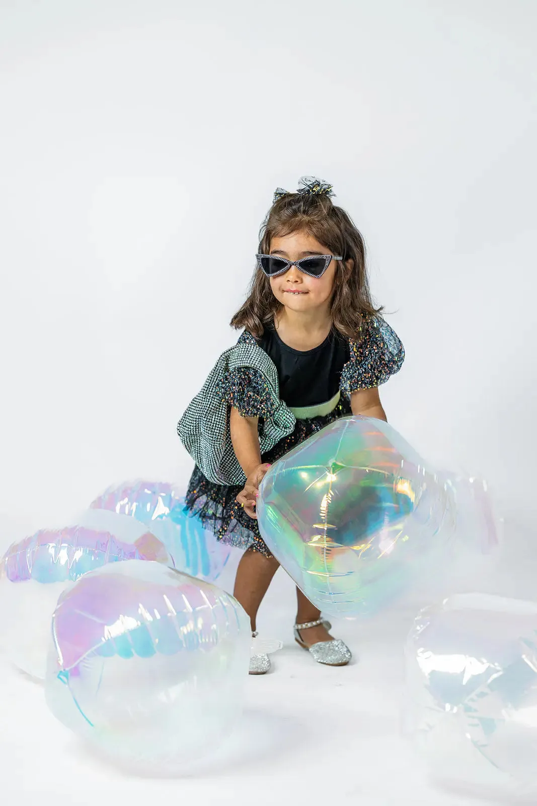 Girls' Sparkling Black Puff Sleeve Tee & Skirt Set - Trendy Holiday Party Outfit