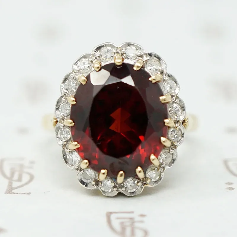 Glamorous Garnet Halo Cocktail Ring