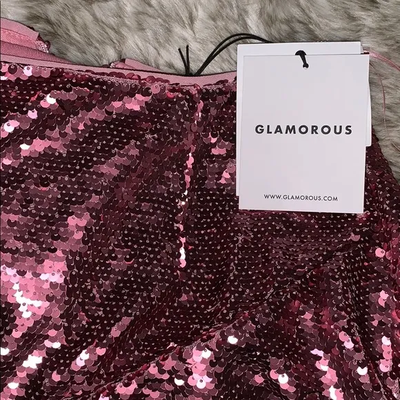 GLAMOROUS Rose Gold Sequin Pink Mini Skirt