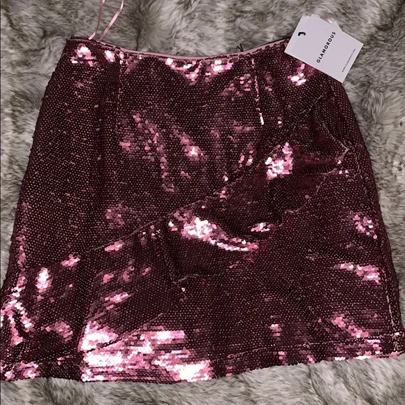 GLAMOROUS Rose Gold Sequin Pink Mini Skirt