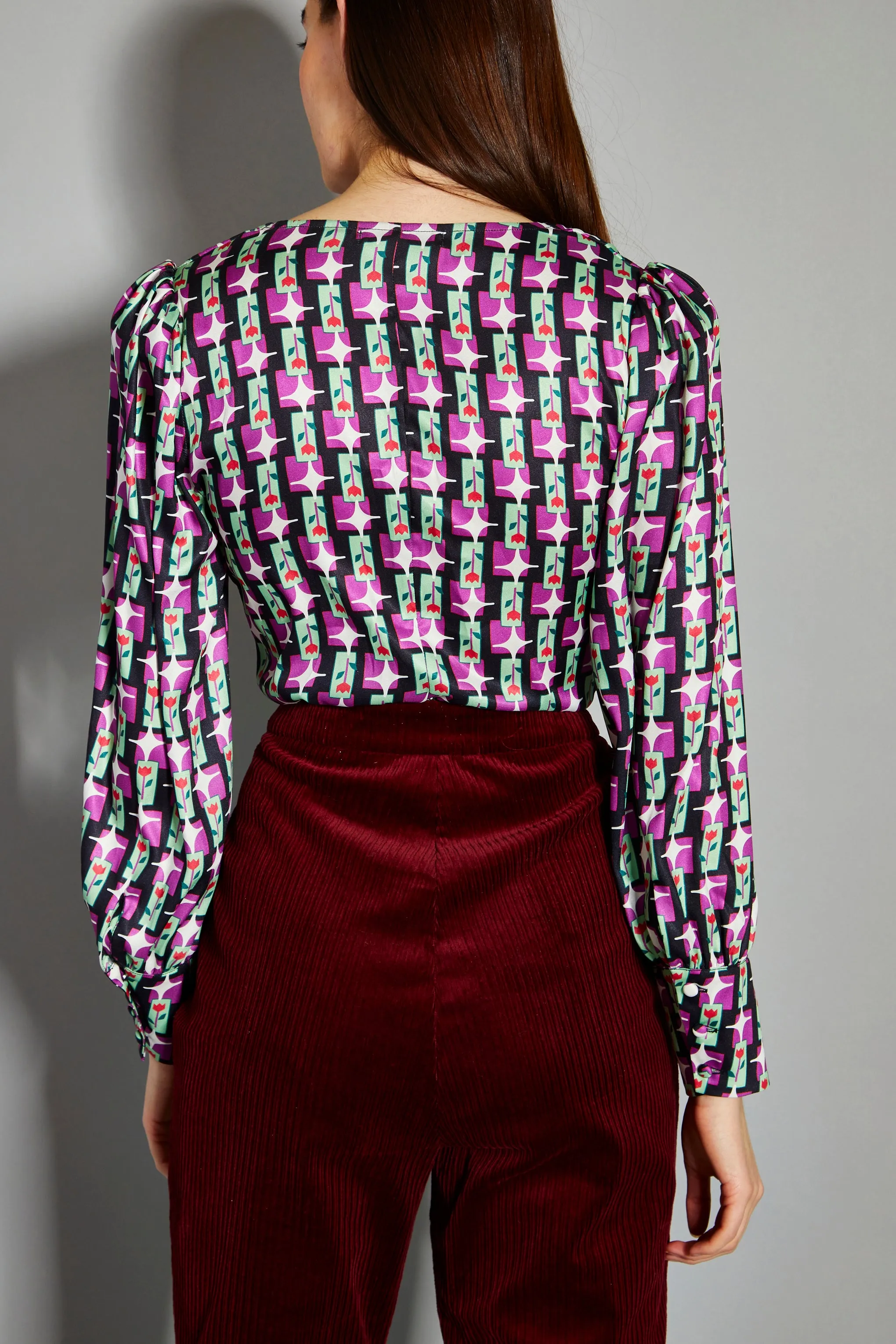 Glamorous Tulip Multi Geo Print V-Neck Button Front Blouse
