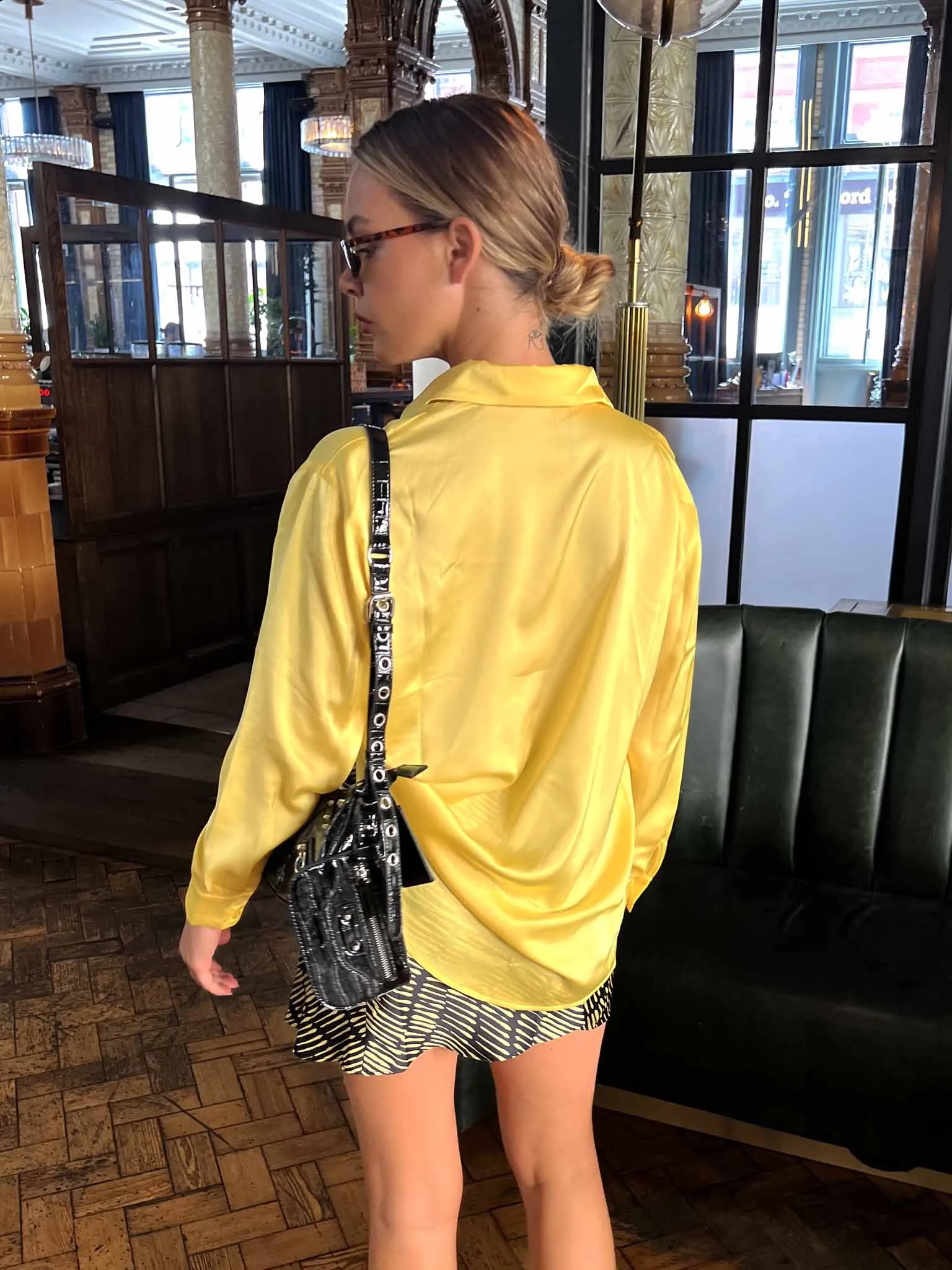 Glamorous Yellow Sketch Stripe Bias Cut Mini Skirt