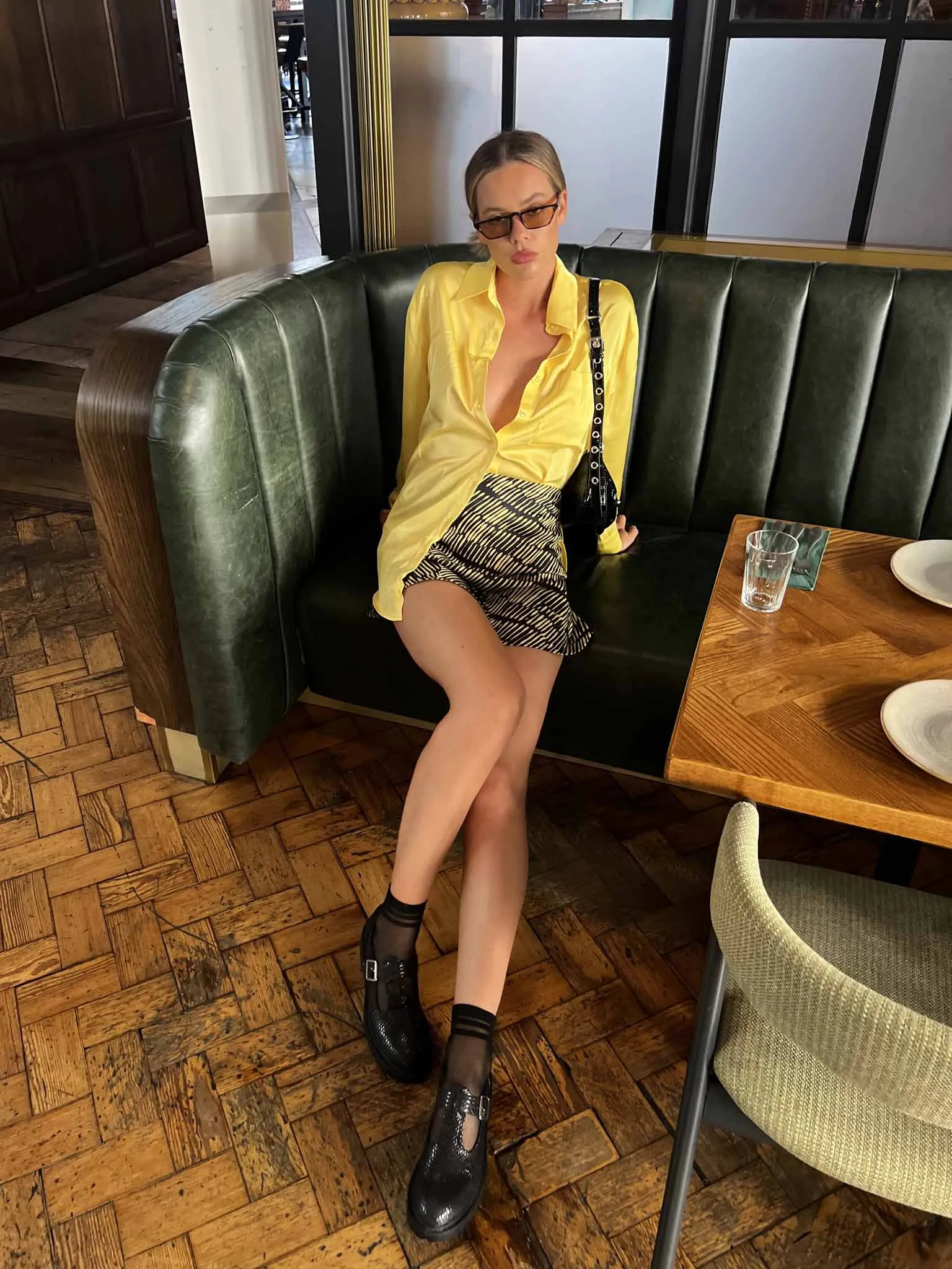Glamorous Yellow Sketch Stripe Bias Cut Mini Skirt