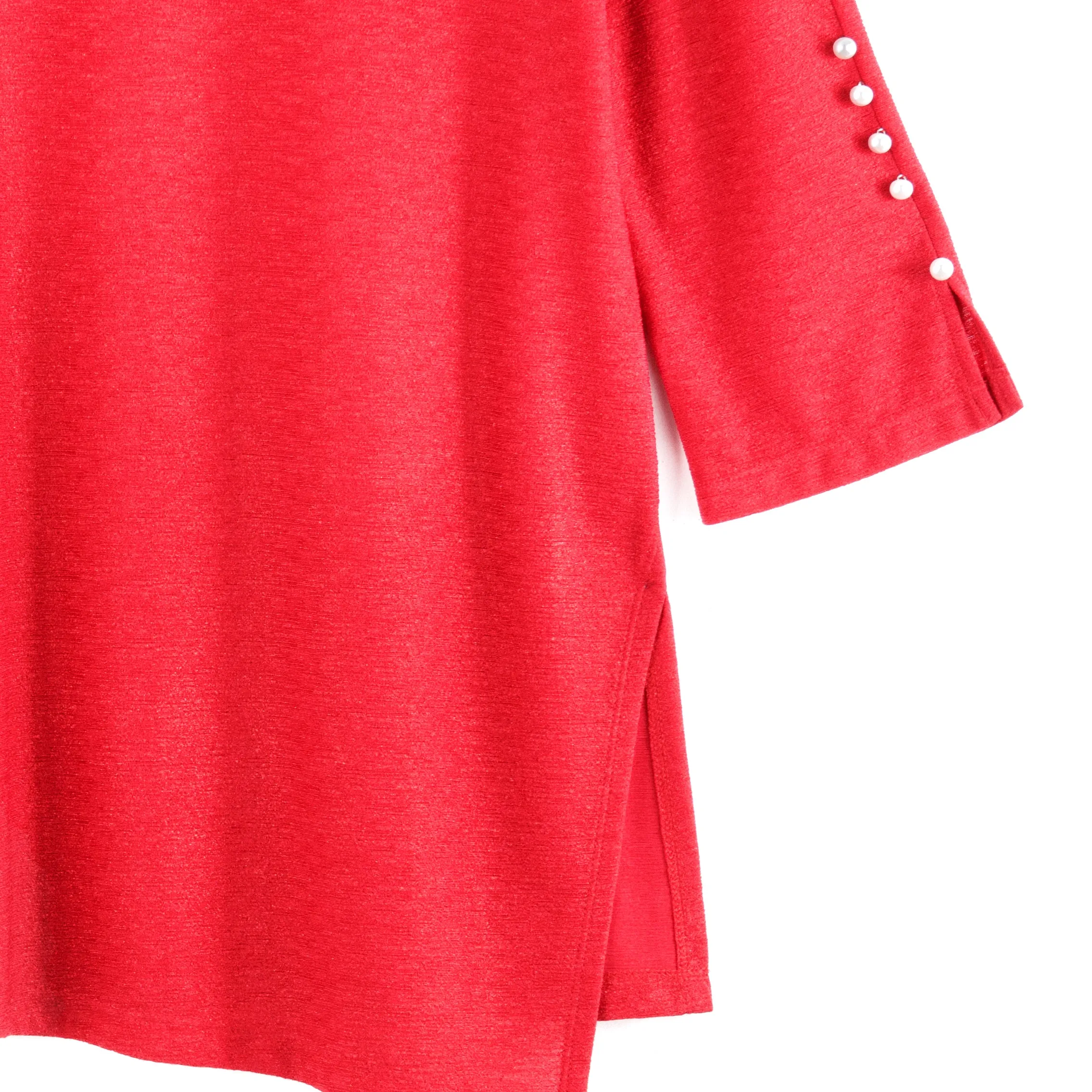 Glimmer Speck - Pearl Cuff Asymmetrical Reverse Hi-Low Tunic - Red - Final Sale!