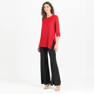 Glimmer Speck - Pearl Cuff Asymmetrical Reverse Hi-Low Tunic - Red - Final Sale!