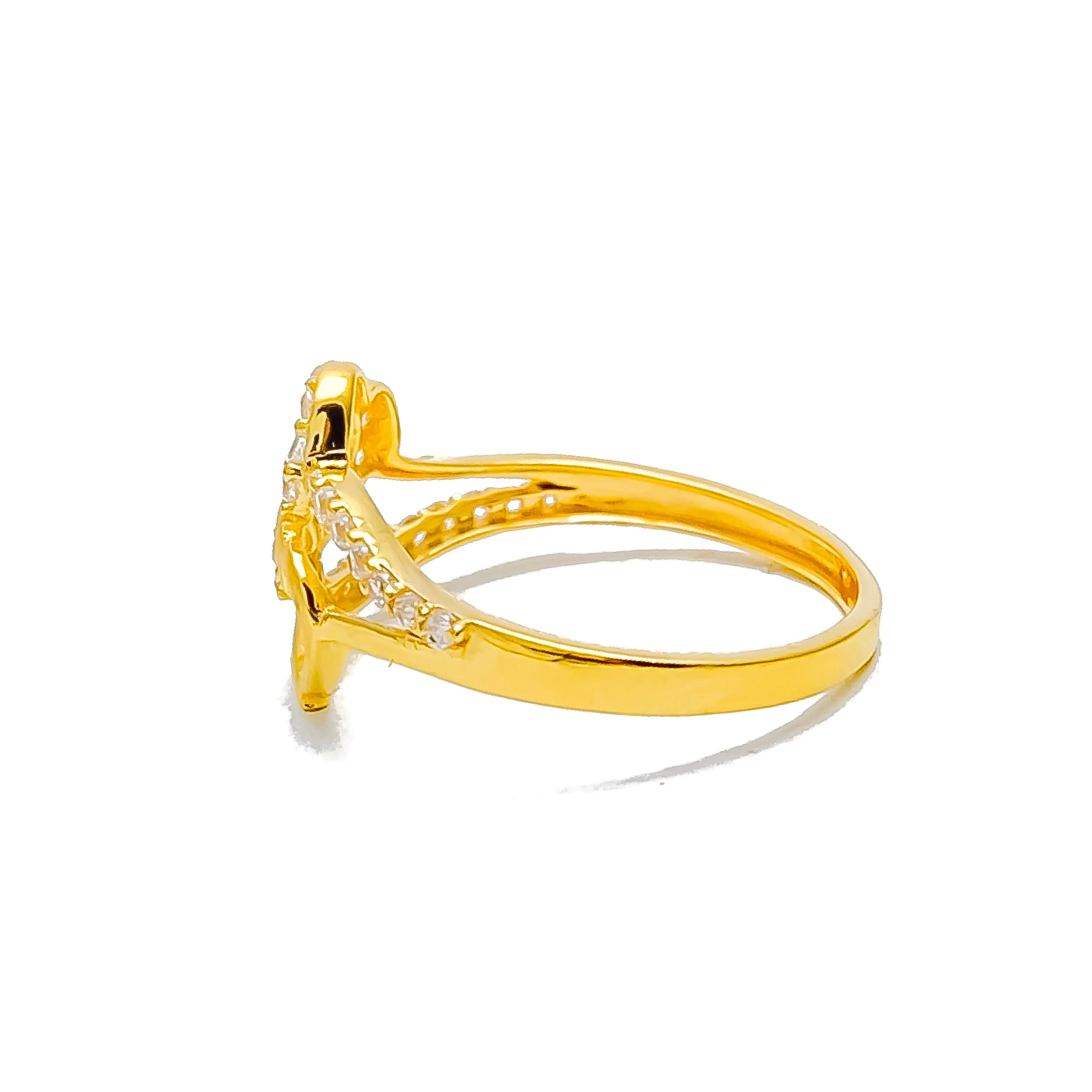 Glistening Delicate Dual Heart 22k Gold CZ Ring