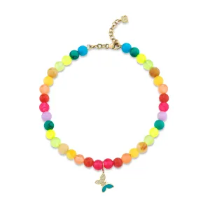 Gold & Diamond Tiny Butterfly Rainbow Jade Anklet