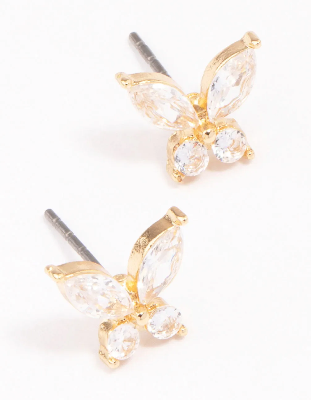 Gold Diamante Butterfly Stud Earrings