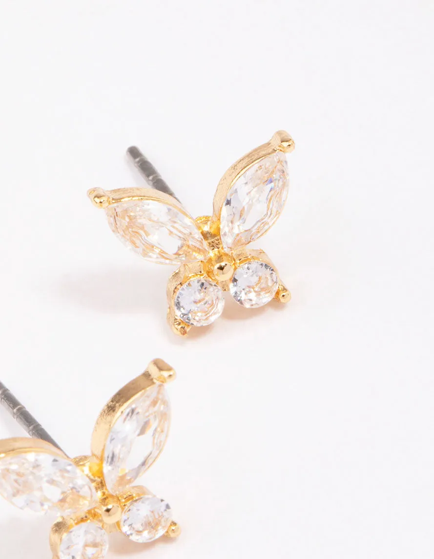 Gold Diamante Butterfly Stud Earrings