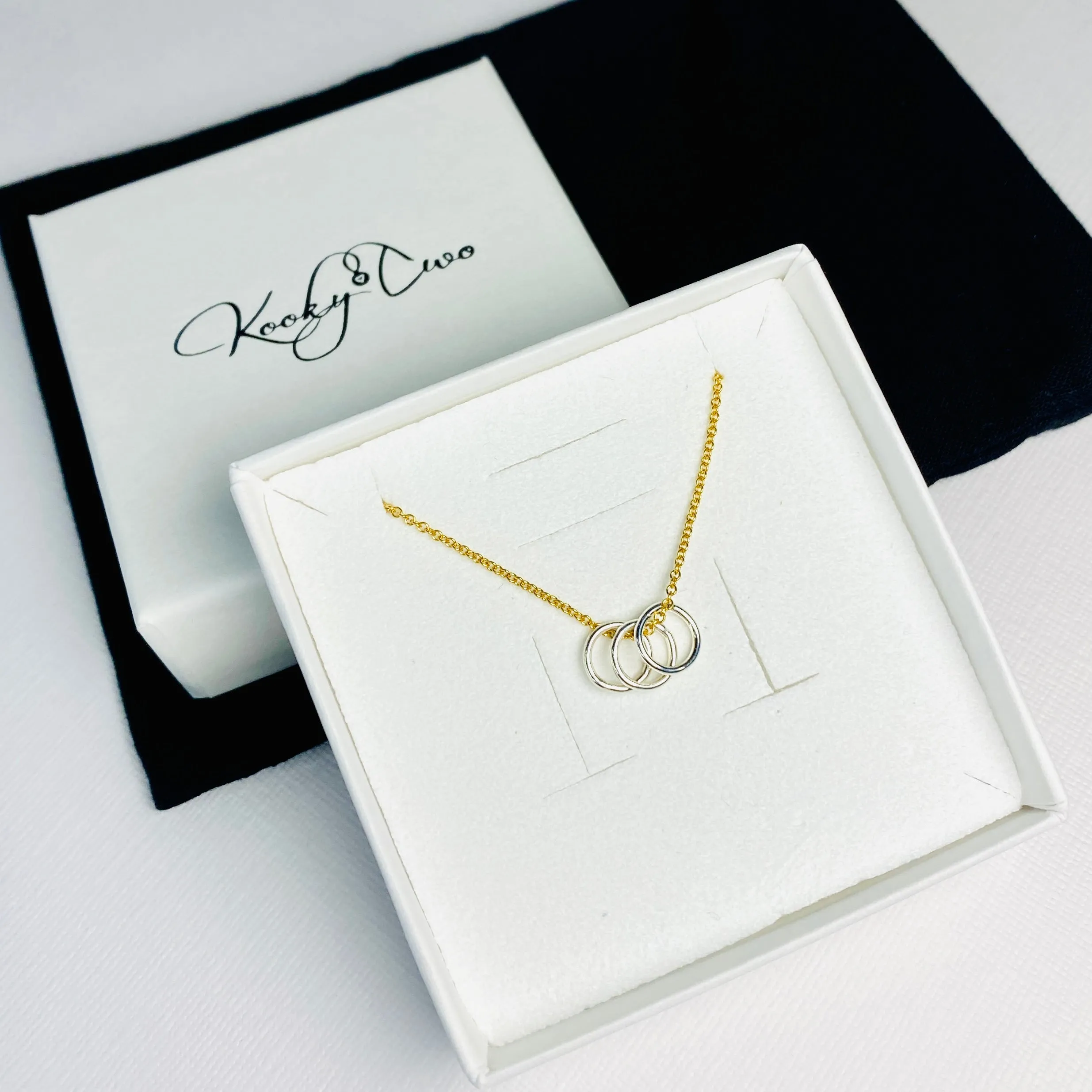 Gold Necklace with Silver and Gold Rings