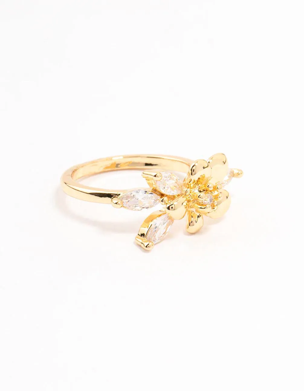 Gold Plated Fine Flower Cubic Zirconia Ring