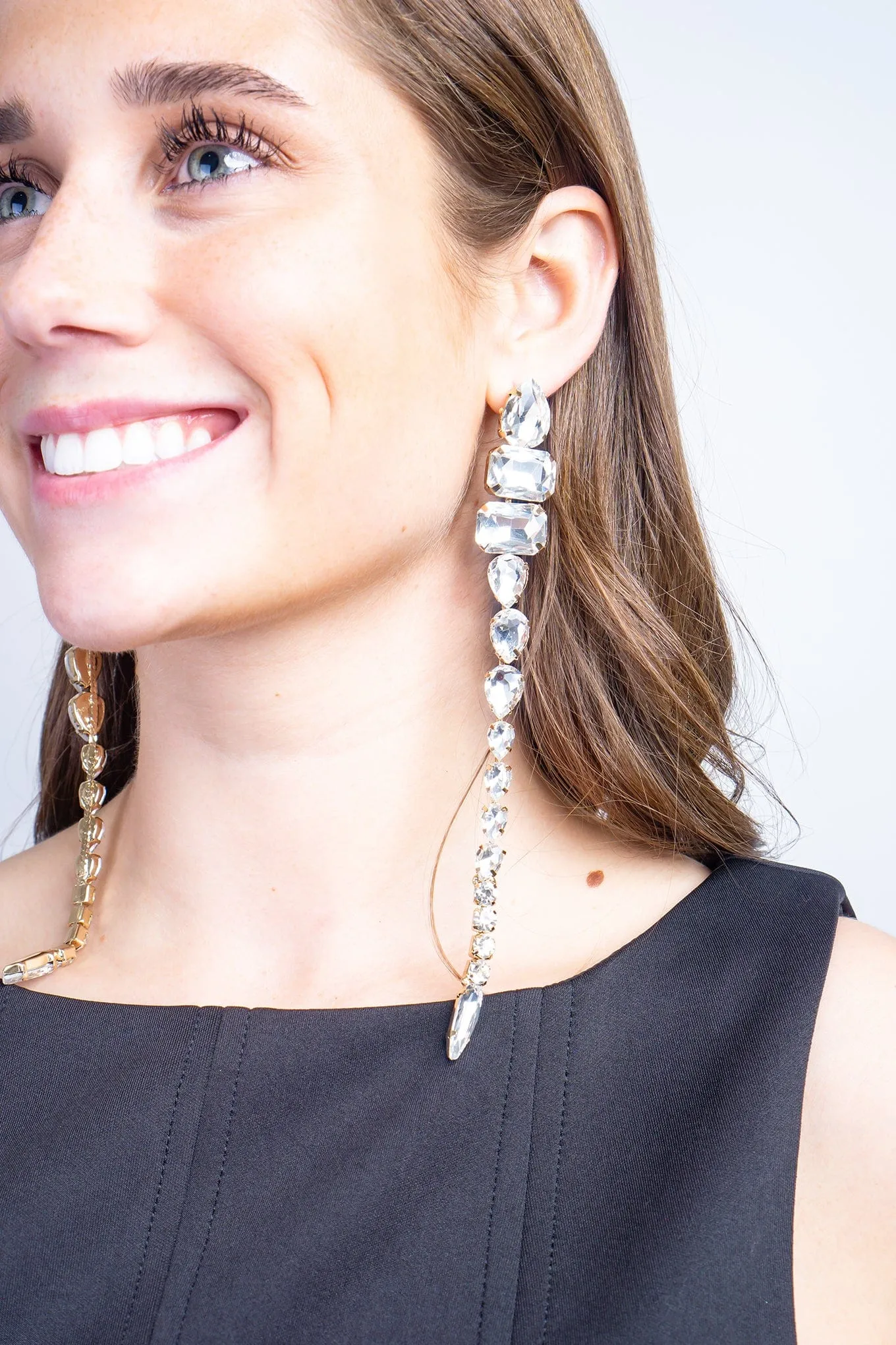 Gold/Clear Big Crystal Linked Drop Earring