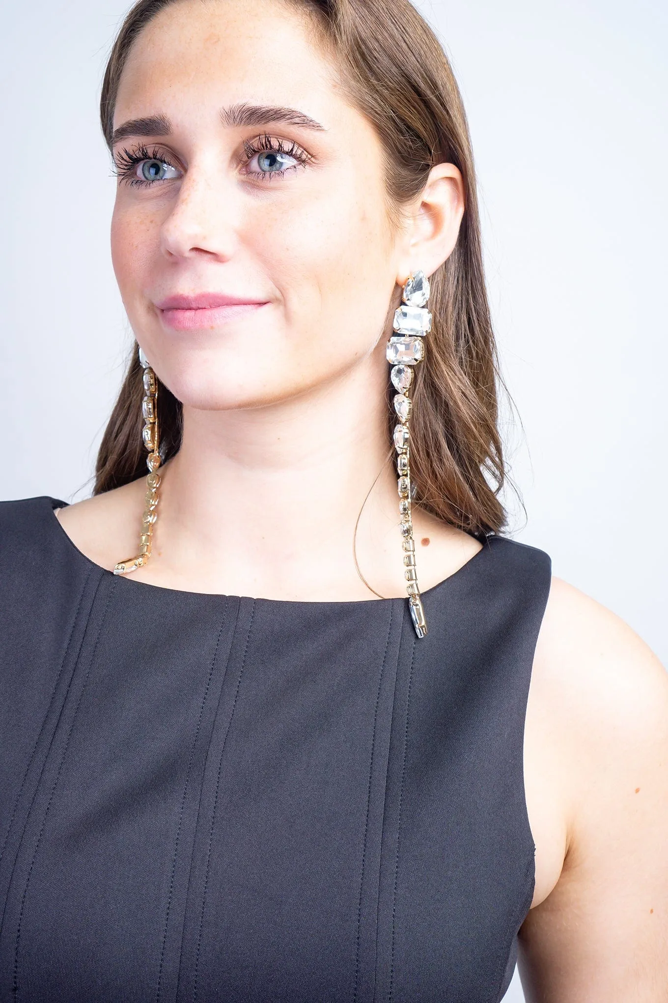 Gold/Clear Big Crystal Linked Drop Earring
