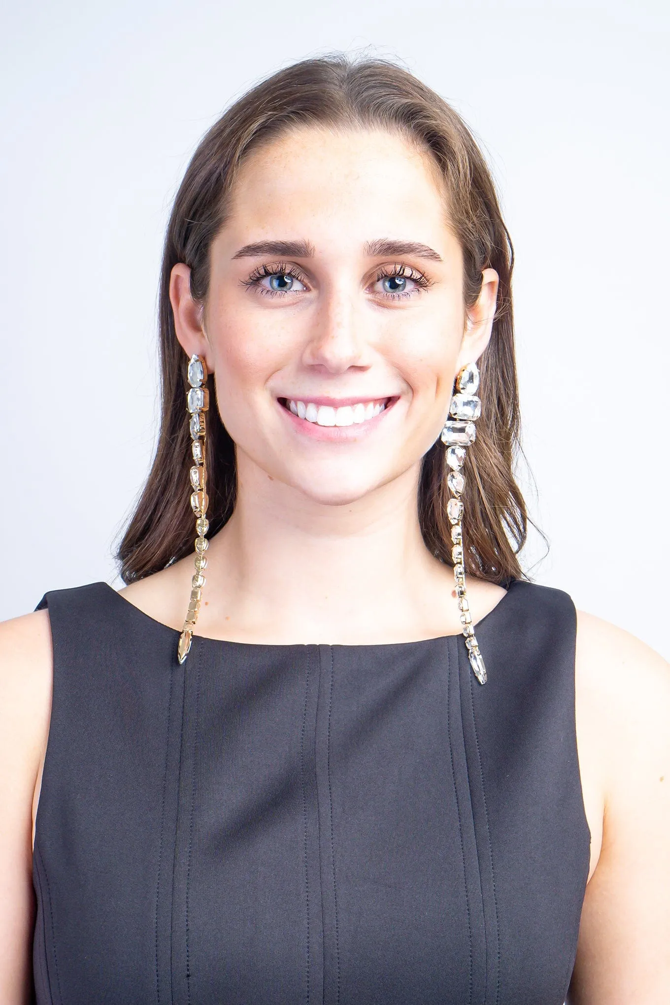 Gold/Clear Big Crystal Linked Drop Earring