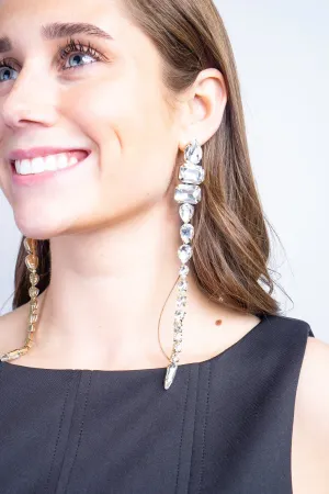 Gold/Clear Big Crystal Linked Drop Earring