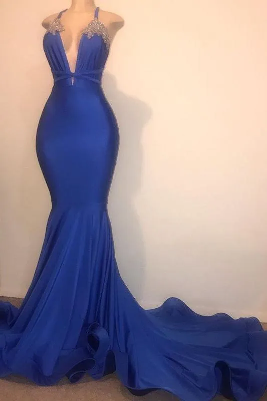 Gorgeous Spaghetti Straps Beads Appliques Prom Dresses Elegant Alluring Chic V-neck Fit and Flare Evening Gowns