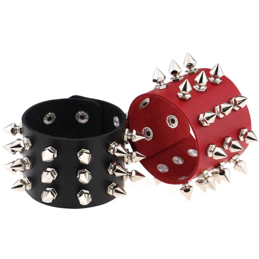 Gothic Delicate Cuspidal Spikes Rivet Leather Bracelets Punk Bracelet for Women Men  black