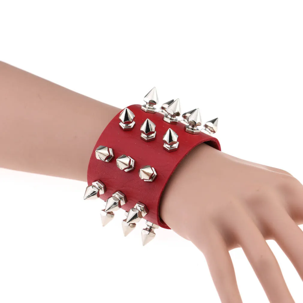 Gothic Delicate Cuspidal Spikes Rivet Leather Bracelets Punk Bracelet for Women Men  black