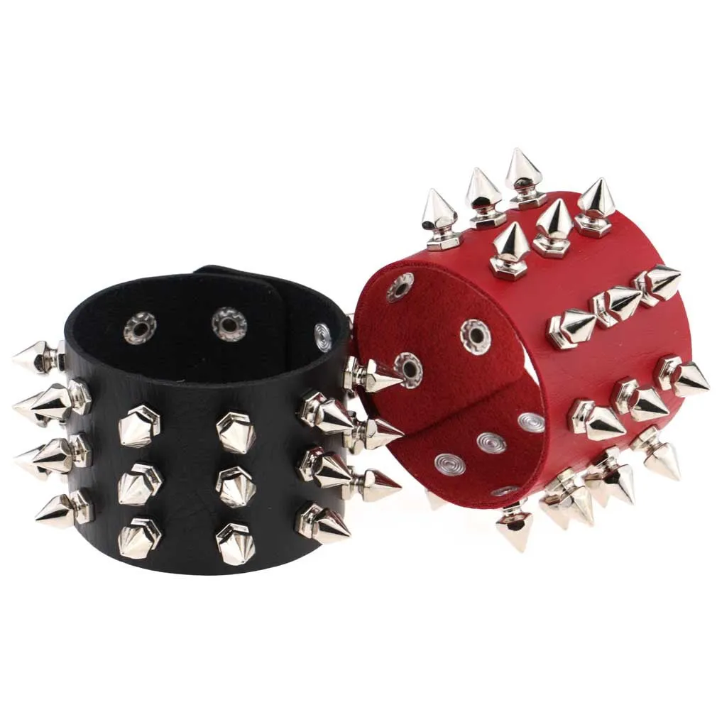 Gothic Delicate Cuspidal Spikes Rivet Leather Bracelets Punk Bracelet for Women Men  black