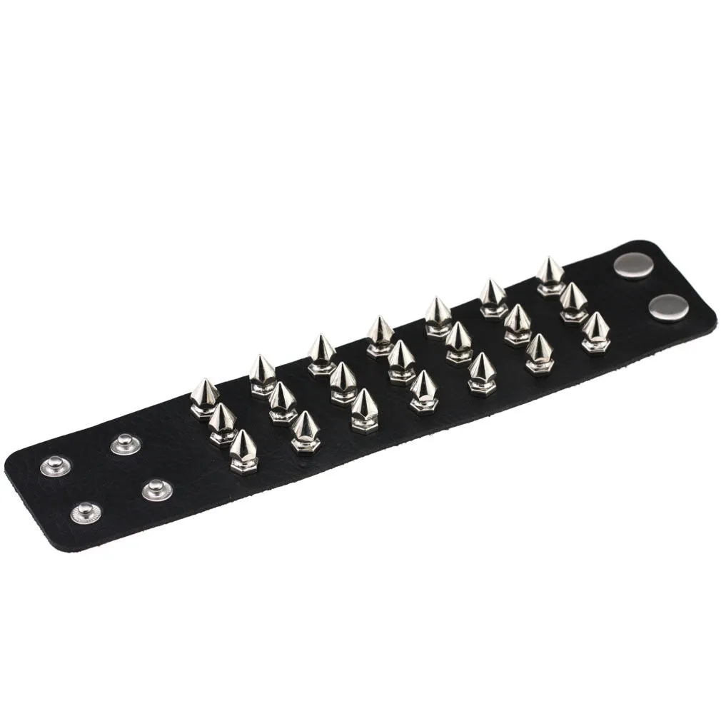 Gothic Delicate Cuspidal Spikes Rivet Leather Bracelets Punk Bracelet for Women Men  black