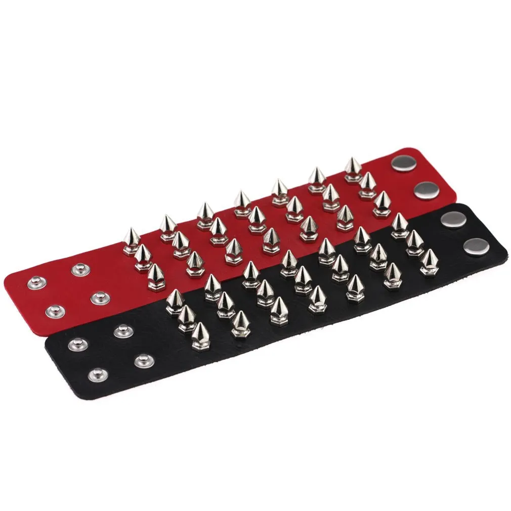 Gothic Delicate Cuspidal Spikes Rivet Leather Bracelets Punk Bracelet for Women Men  black