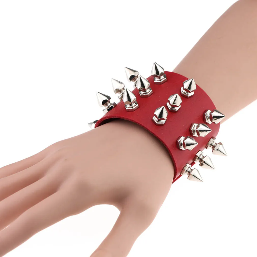 Gothic Delicate Cuspidal Spikes Rivet Leather Bracelets Punk Bracelet for Women Men  dark coffee