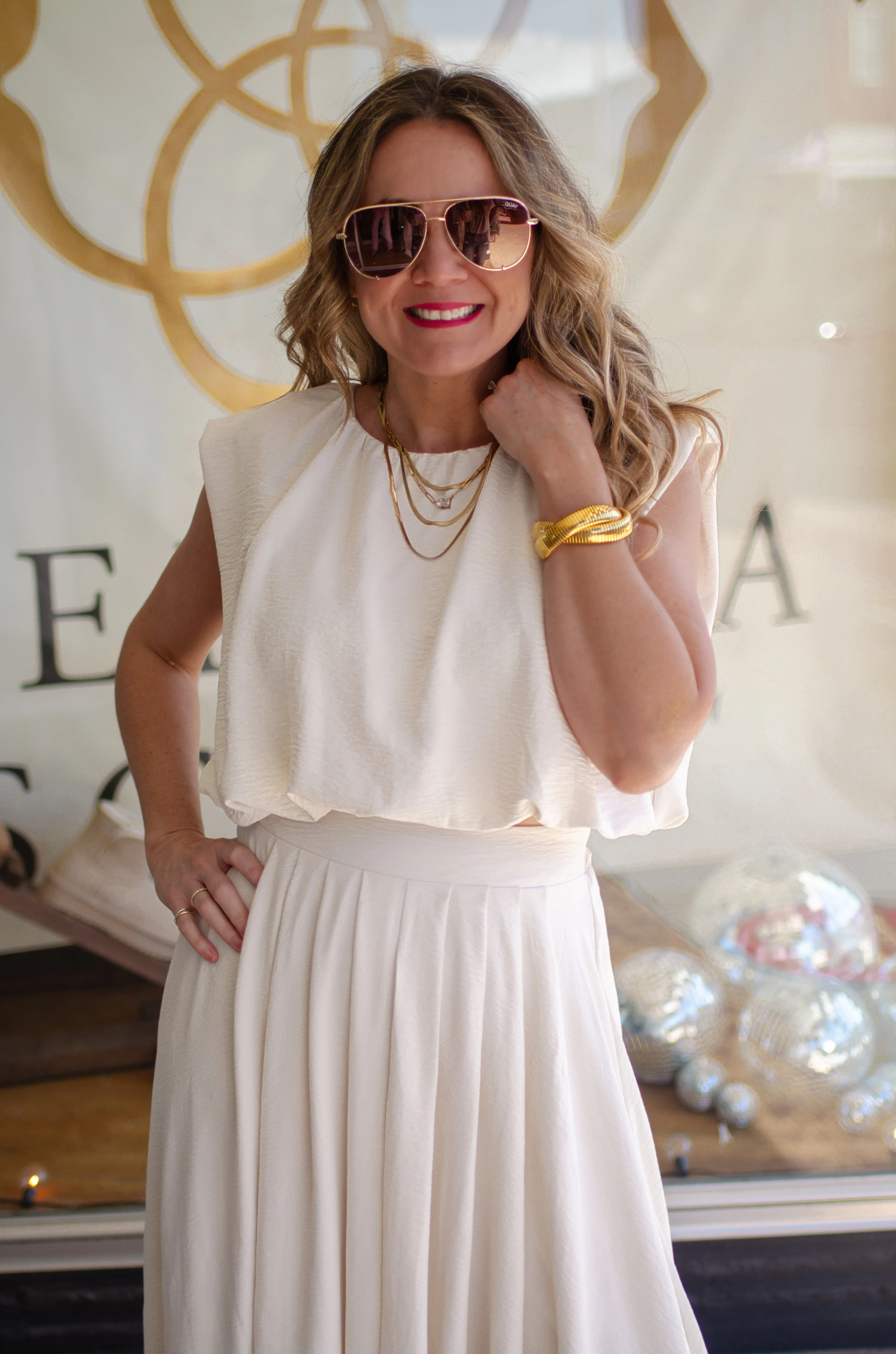 Greek Summer Cream Balloon Crop Top