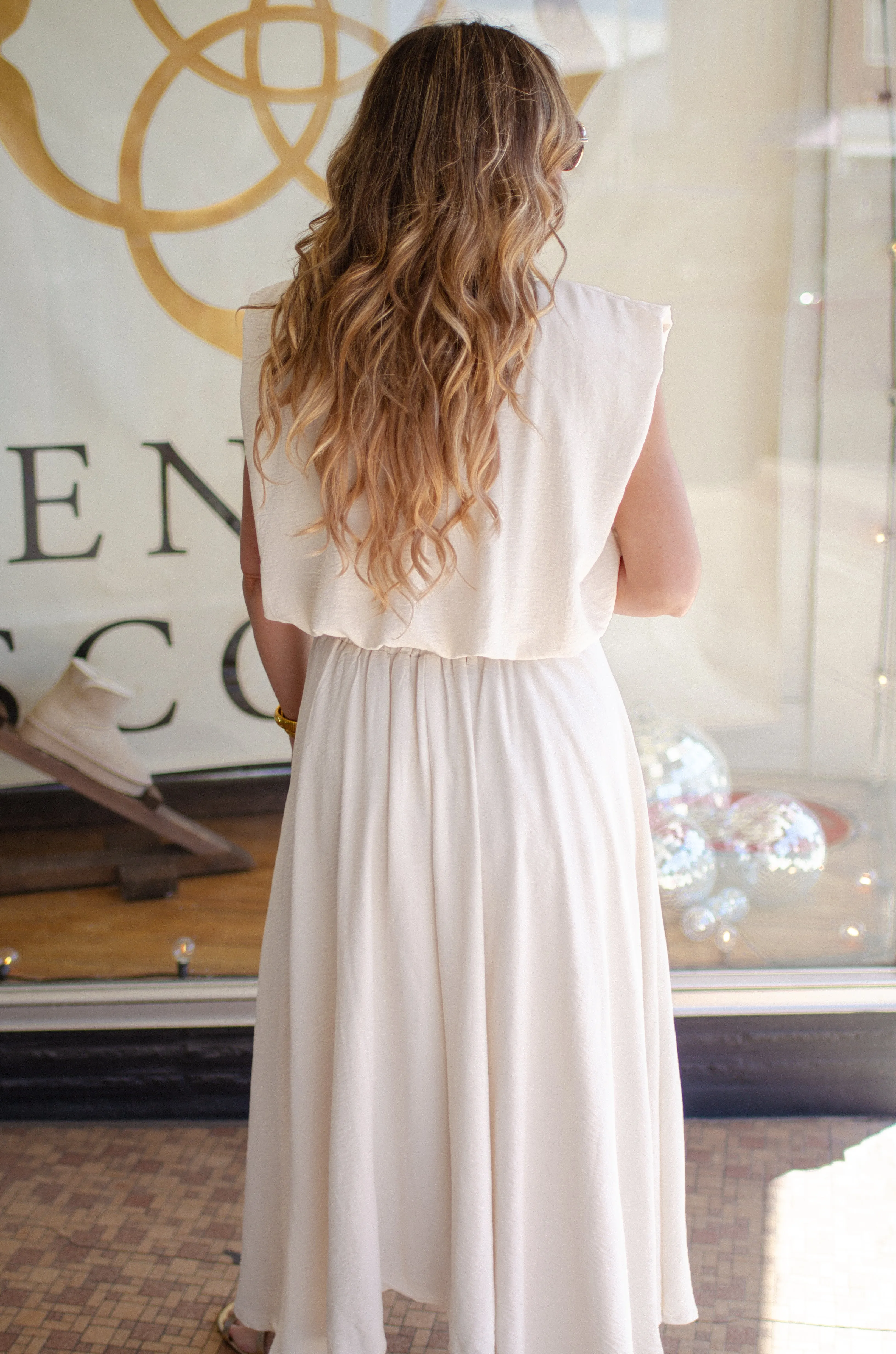 Greek Summer Cream Balloon Crop Top