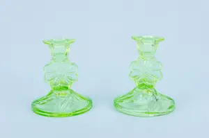 Green Glass Candlesticks, English Art Deco 1920s