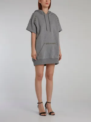 Grey Embellished Hoodie Dress