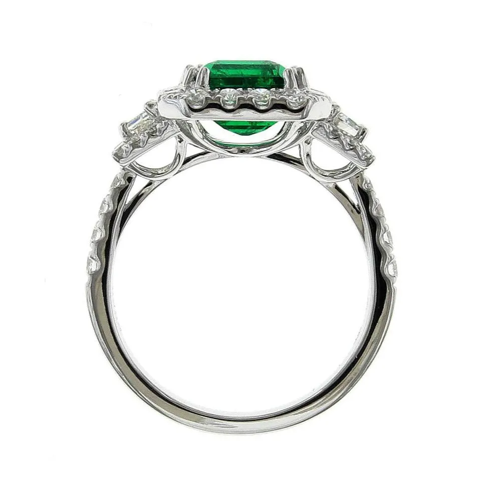 GRS Certified Ladies Statement 2.50ct Zambian Emerald - Cut Emerald & Diamond Ring
