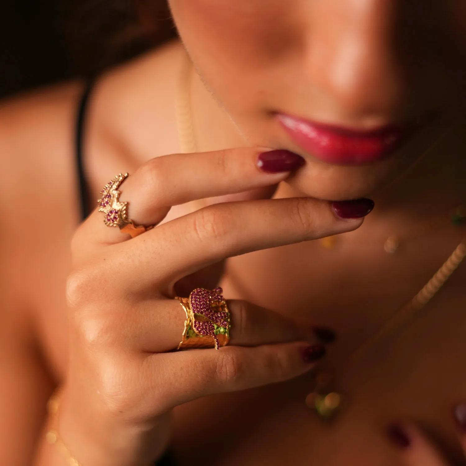Guardian Pink Elephant Gold Chunky Adjustable Ring