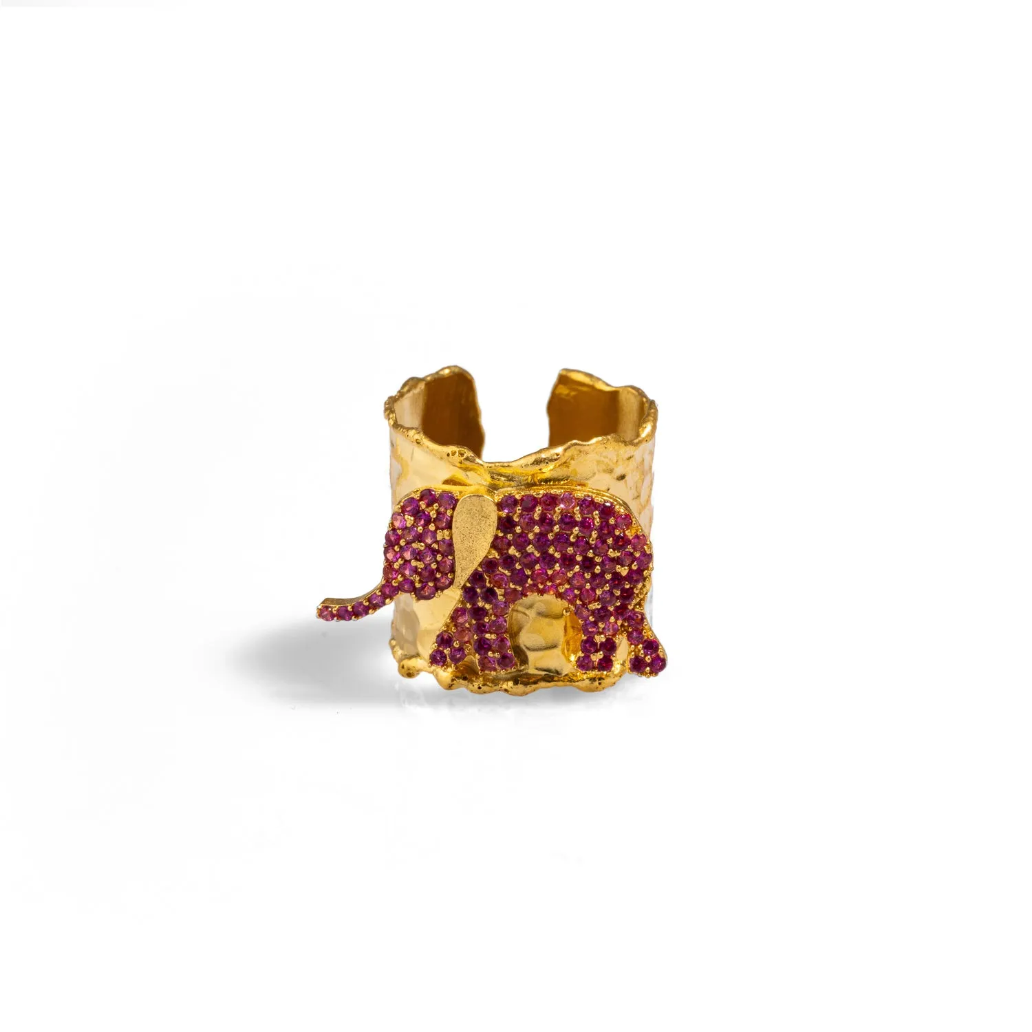 Guardian Pink Elephant Gold Chunky Adjustable Ring