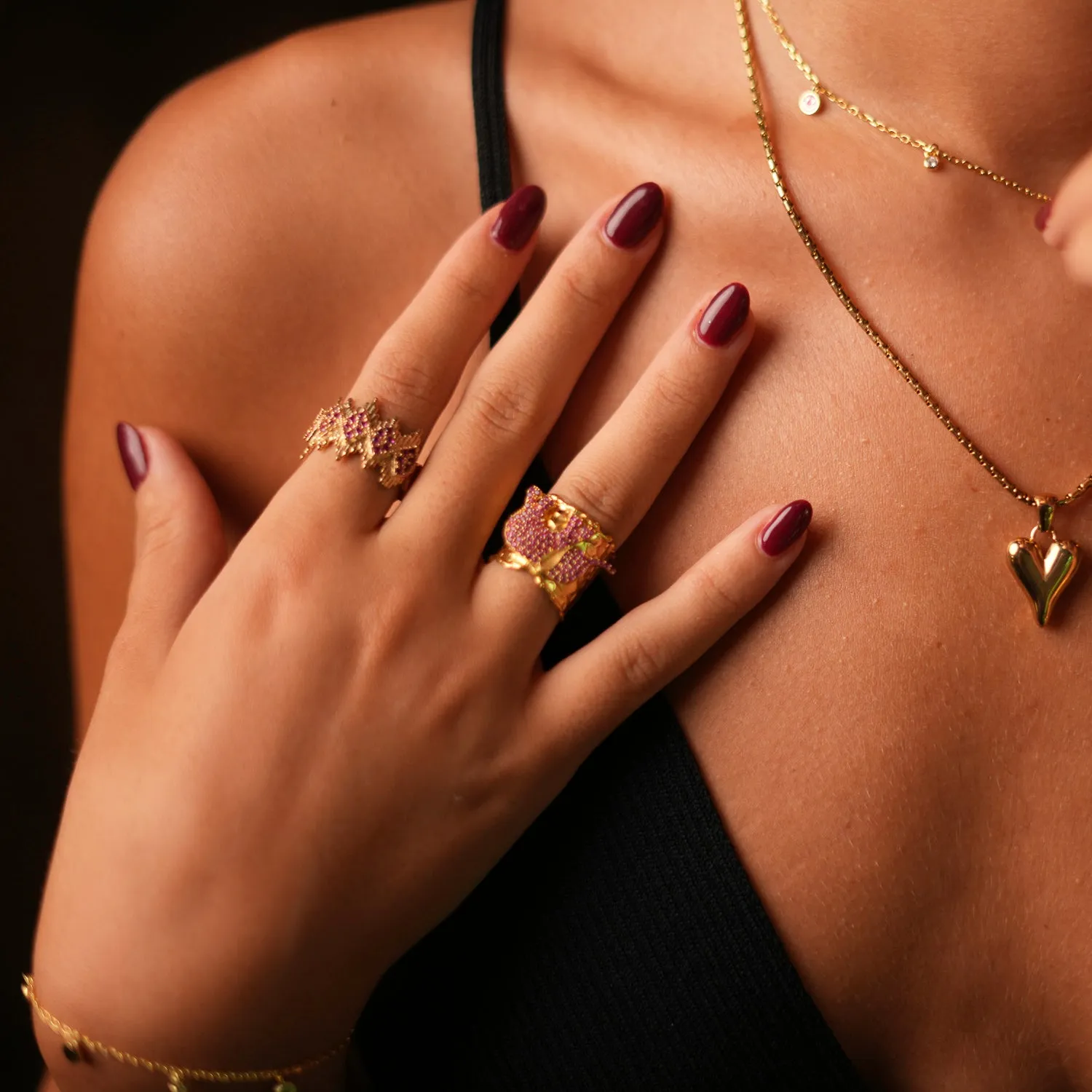 Guardian Pink Elephant Gold Chunky Adjustable Ring