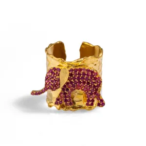 Guardian Pink Elephant Gold Chunky Adjustable Ring
