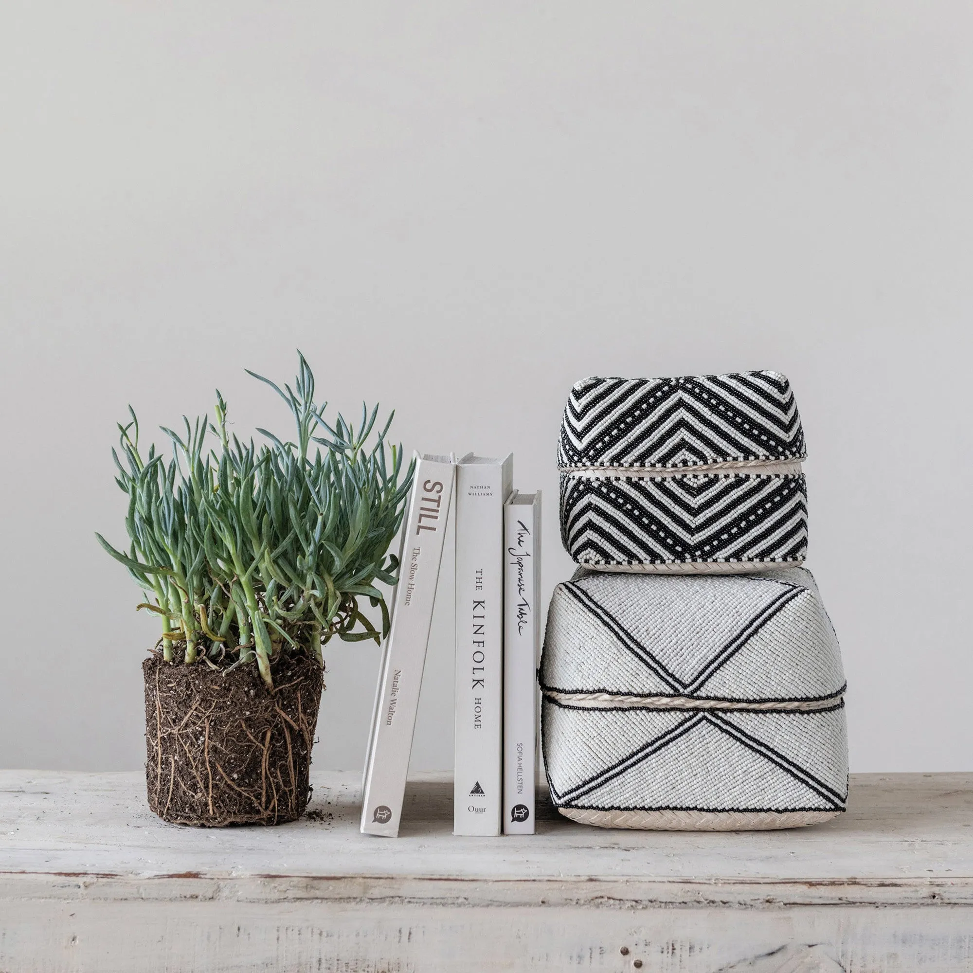 HAND-BEADED BAMBOO LIDDED CONTAINERS
